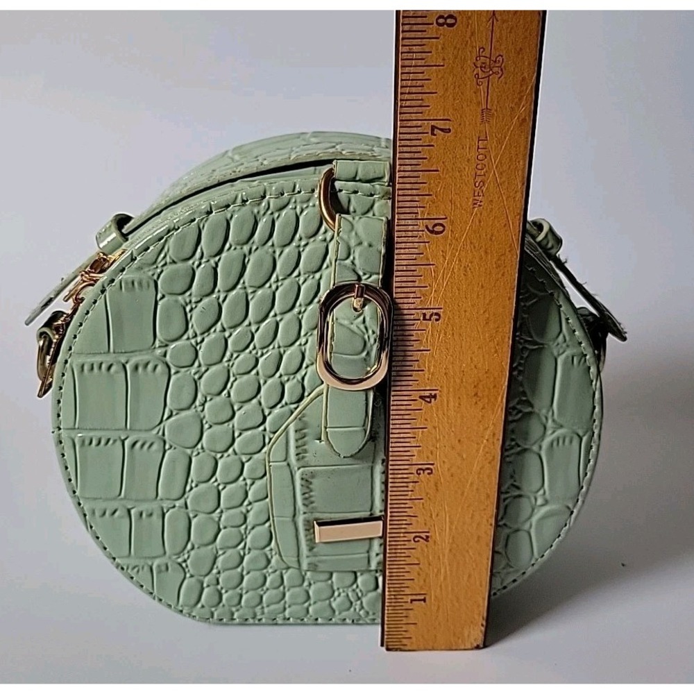 Calpak Round Croc Embossed Vegan Leather Purse Seafoam Top Handle Zip Around - Picture 9 of 13